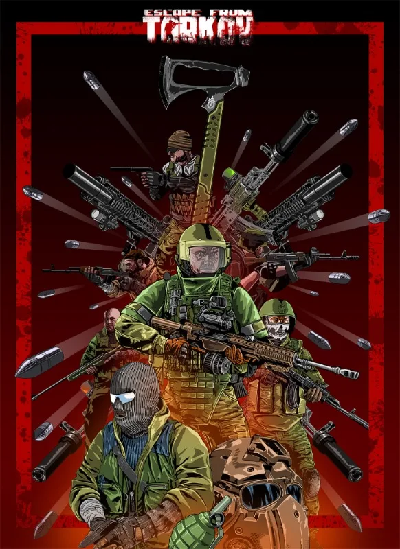 Escape from Tarkov Boss Loadout Poster – Illustrated Scav Raiders and Cultists with Weapons | Stylized Raid Art Print