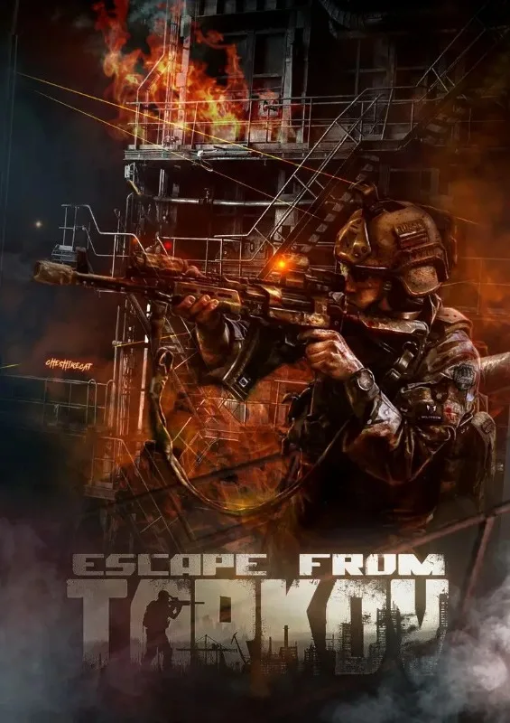 Escape from Tarkov Factory Fire Poster – Sniper Operator in Flaming Industrial Map Scene | Realistic FPS Print