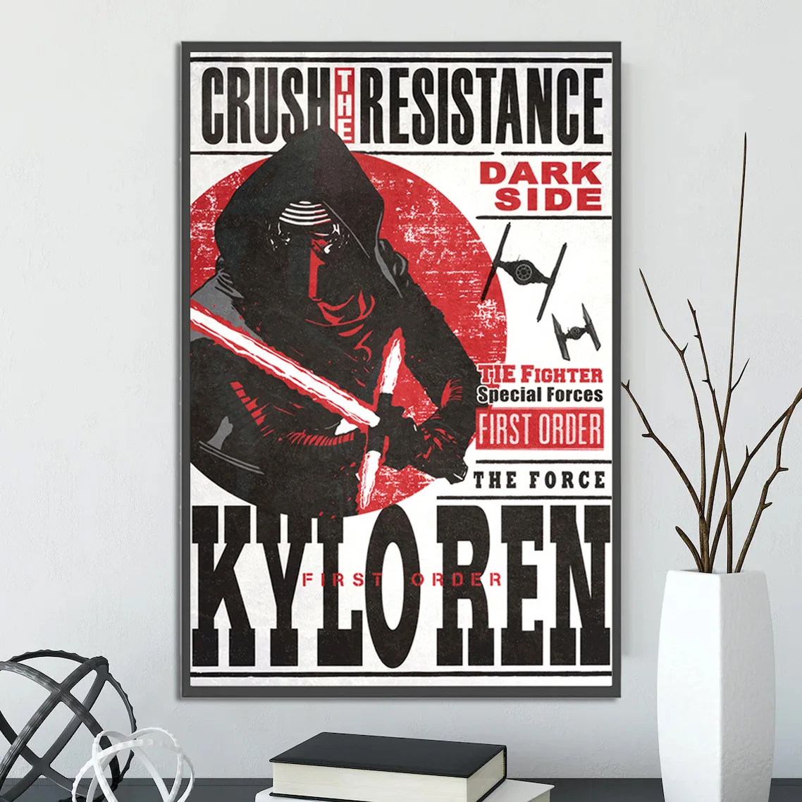 Kylo Ren Wall Art: Adam Driver Star Wars Print Feat. Ben Solo & The First Order, Crossguard Lightsaber Poster