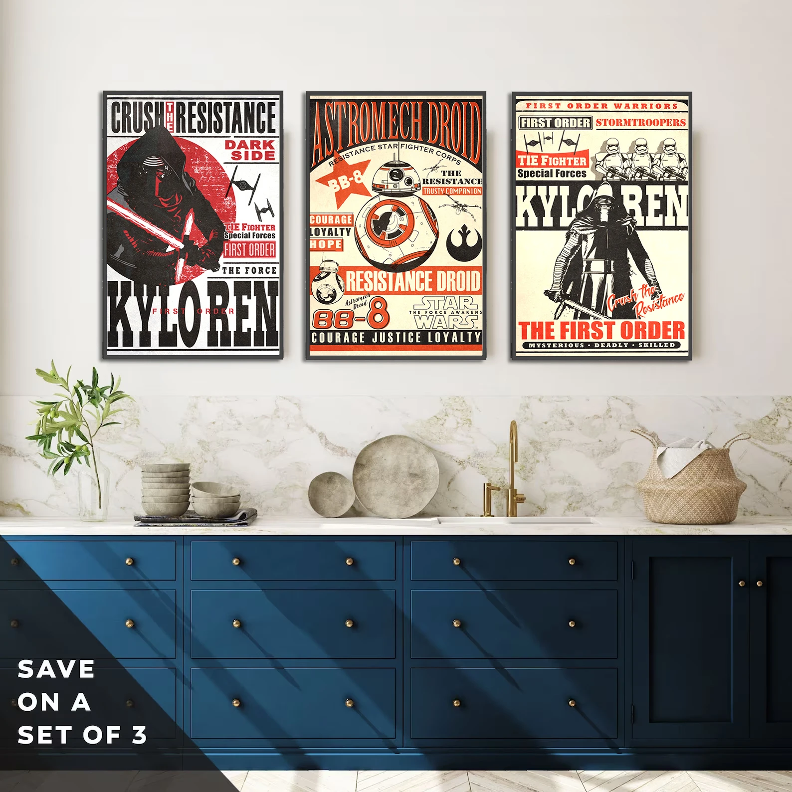 Kylo Ren Wall Art: Adam Driver Star Wars Print Feat. Ben Solo & The First Order, Crossguard Lightsaber Poster - View 5