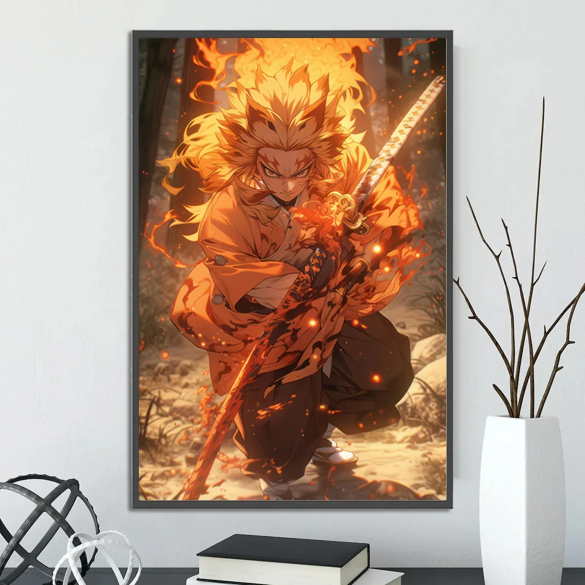 Kyojuro Rengoku Poster | Demon Slayer Flame Hashira Wall Art | Rengoku Mugen Train Print
