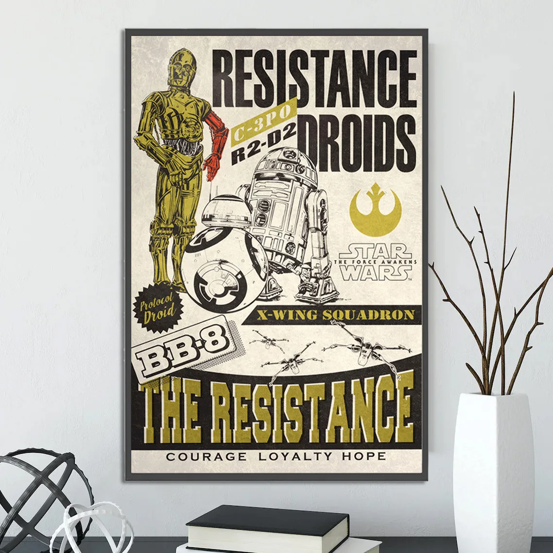 Star Wars Resistance Droids Wall Art | C-3PO, R2-D2 & BB-8 Print | Epic Movie Memorabilia for Fans of Jedi, Sith & The Force