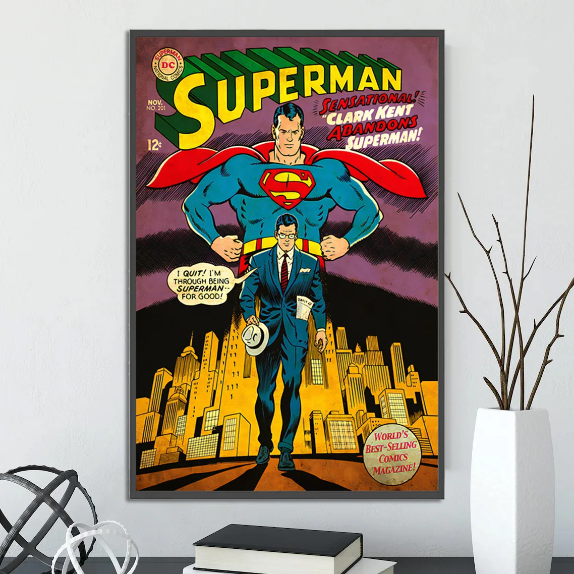 Superman Comic Book Cover Wall Art | Clark Kent & Man of Steel Print | DC Comics Justice League Decor | Inspired by Superman Movies & Actors