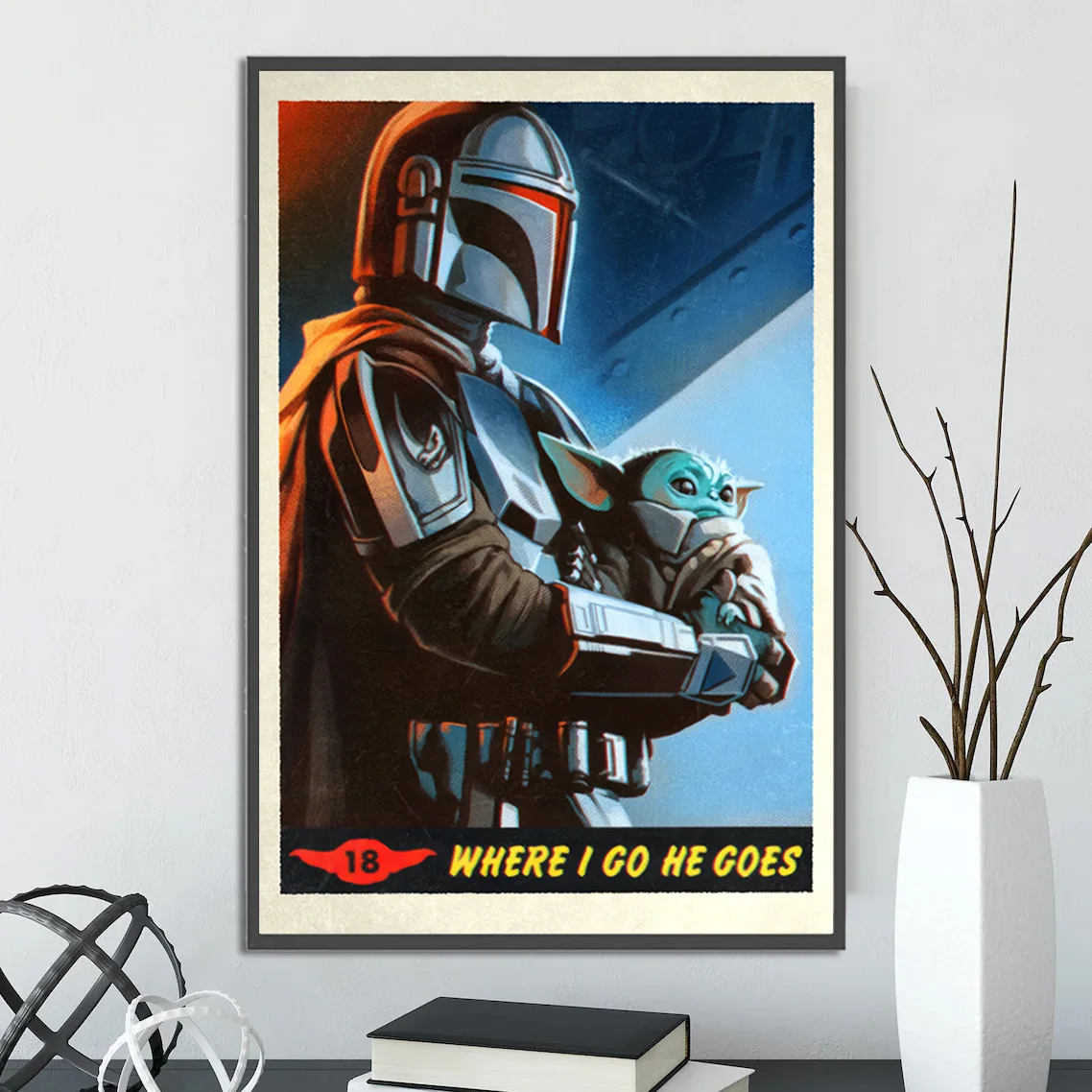 The Mandalorian & Grogu Wall Art | Din Djarin & Baby Yoda Print | Featuring Mandalorian Armor, Darksaber & The Mandalorian Cast | Sci-Fi TV Show Poster