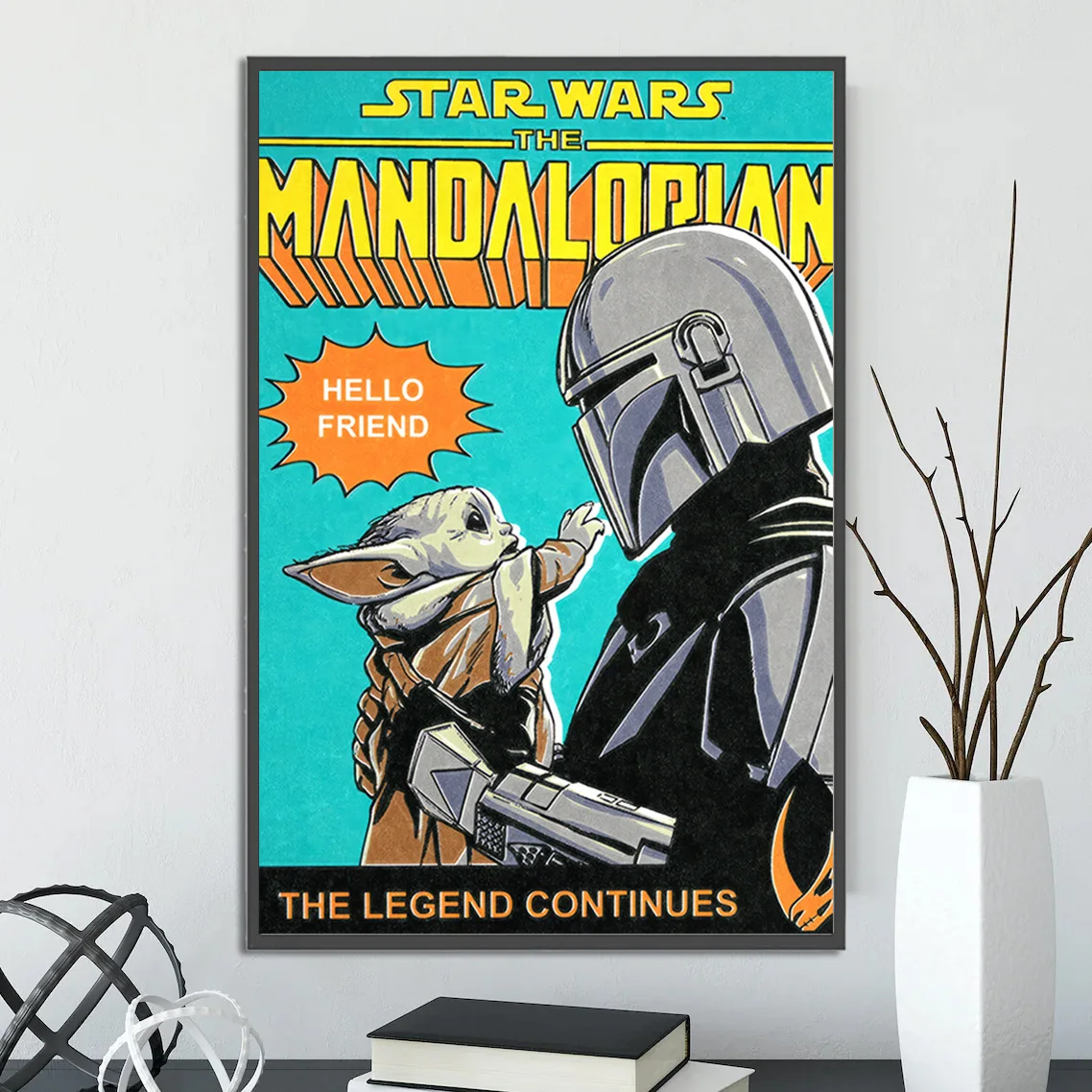 The Mandalorian & Grogu Wall Art | Din Djarin & Baby Yoda Star Wars Print | Pedro Pascal Disney Plus Series Poster