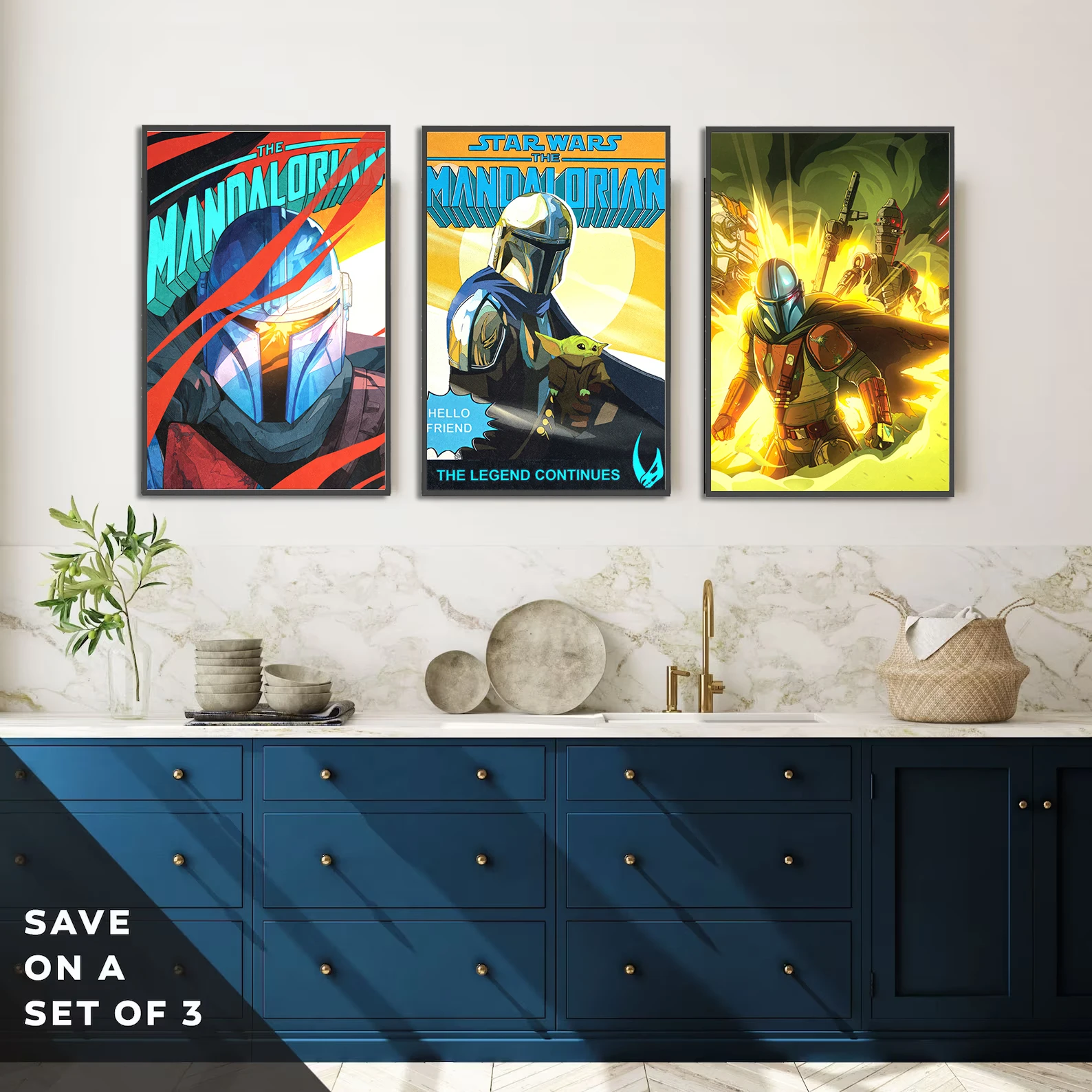 The Mandalorian & Grogu Wall Art | Din Djarin & Baby Yoda Star Wars Print | Pedro Pascal Disney Plus Series Poster - View 5