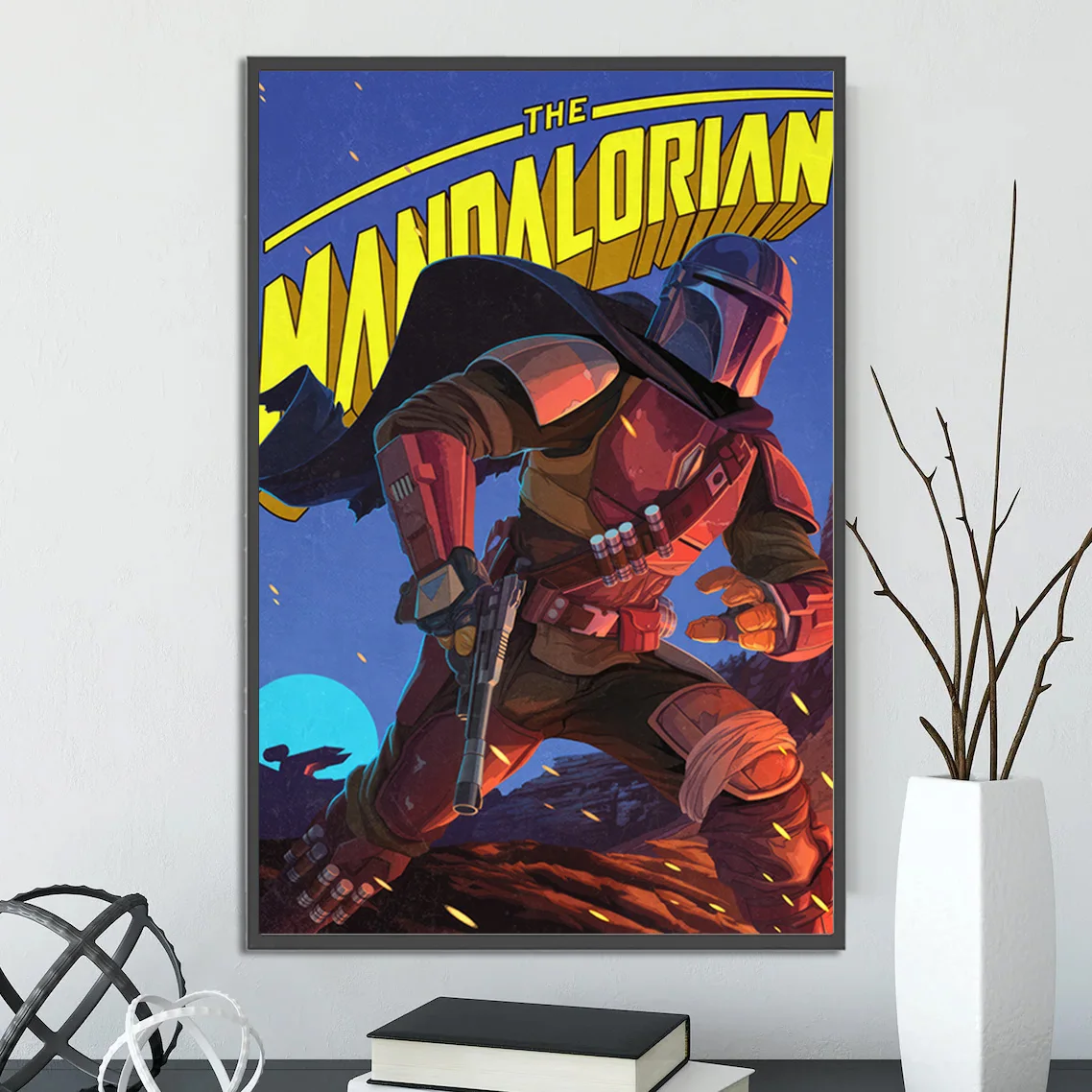 The Mandalorian Poster | Din Djarin & Grogu Wall Art | Pedro Pascal Star Wars Series Print
