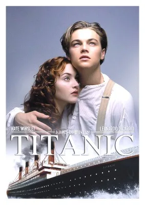 Titanic Classic Movie Poster – Jack & Rose with Ocean Liner Below | White Background 1997 Film Romance Print
