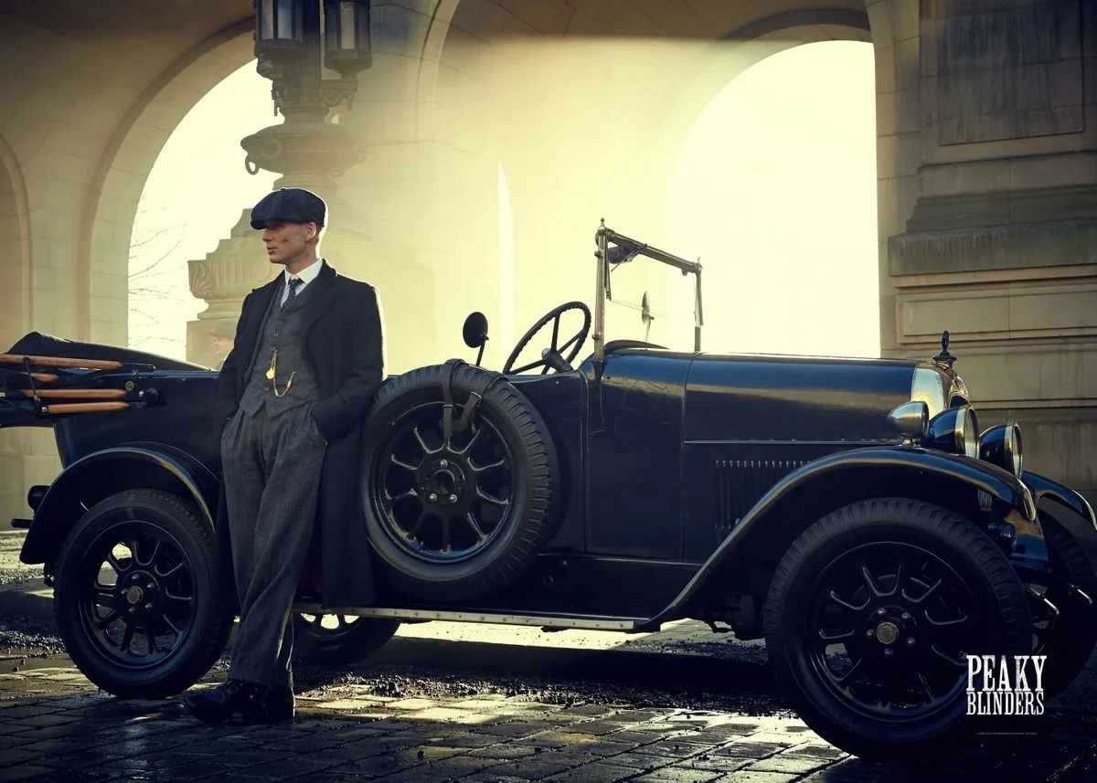 Tommy Shelby & Vintage Car Poster – Peaky Blinders Retro Style Gang Leader Art