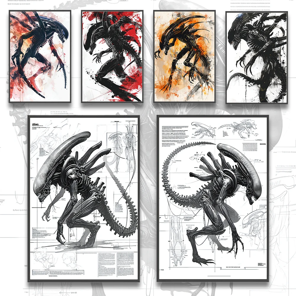 Alien Xenomorph Blueprint Wall Art | Sci-Fi Horror Movie Print | Extraterrestrial Life & UFO Sightings Decor - View 2