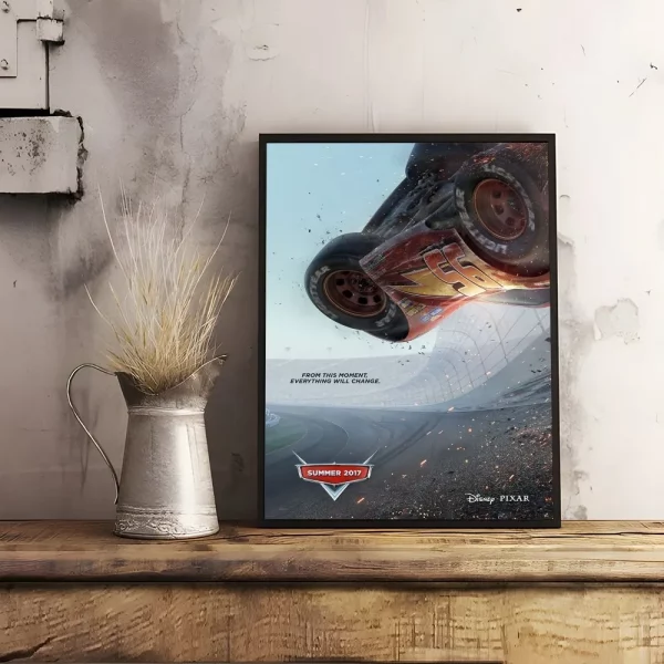 Cars 3 Movie Poster | Lightning McQueen Crash Wall Art | Pixar Animated Racing Movie Print | Featuring Cruz Ramirez & Jackson Storm