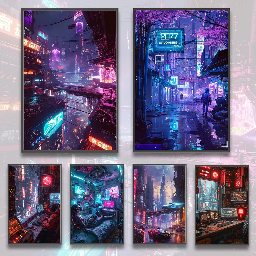 Cyberpunk Dystopian Future Wall Art – Neon Noir Cityscape Print, High Tech Low Life Aesthetic - View 2