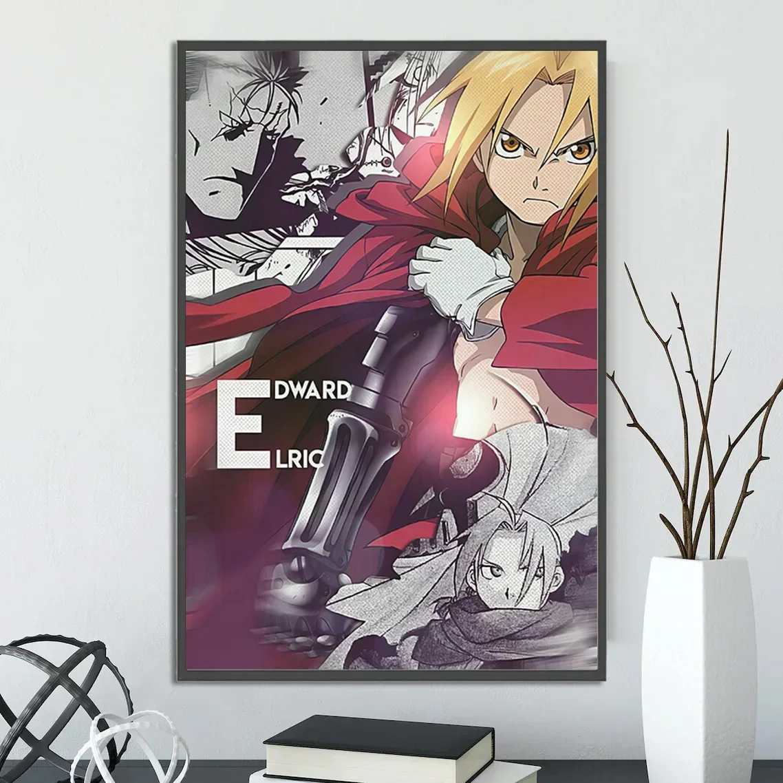 Edward Elric Poster & Fullmetal Alchemist Wall Art | State Alchemist Print Feat. Alphonse, Roy Mustang & Automail Arm