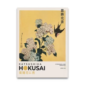 Katsushika Hokusai Wall Art: Hydrangea & Swallow Print – Ukiyo-e Japanese Woodblock Printing Masterpiece