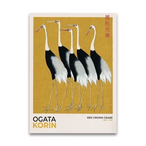 Ogata Korin's Red Crown Crane Print | Japanese Wall Art Featuring the Iconic **Tancho Crane** | **Birds of East Asia** Decor
