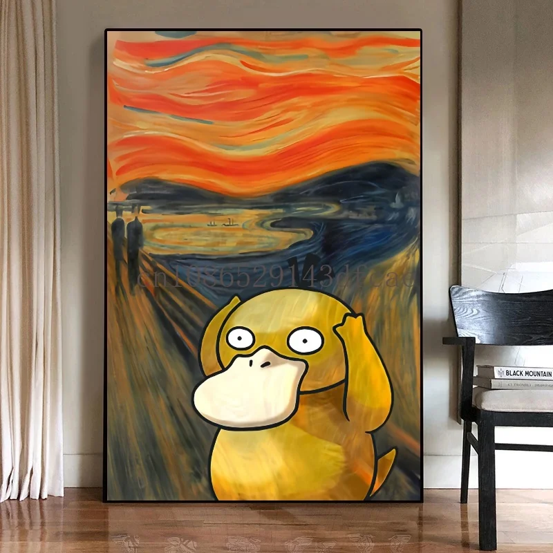 Psyduck 'The Scream' Pokémon Wall Art | Confused Psyduck Headache Meme Print | Water-Type & Psychic-Type Pokémon Decor