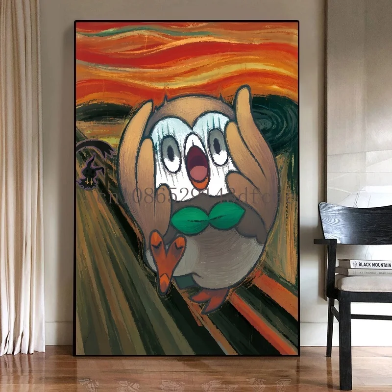 Rowlet "The Scream" Pokémon Wall Art | Alola Starter Evolution Print | Decidueye Fan Art Decor