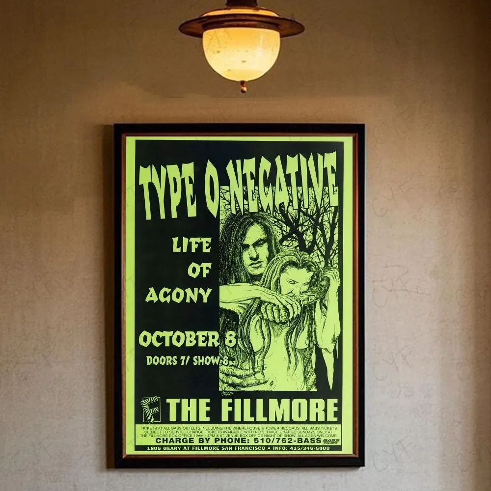 Type O Negative 'Life of Agony' at The Fillmore Concert Poster - Vintage Gothic Metal Wall Art, 90s Rock Memorabilia Print, Goth Home Decor