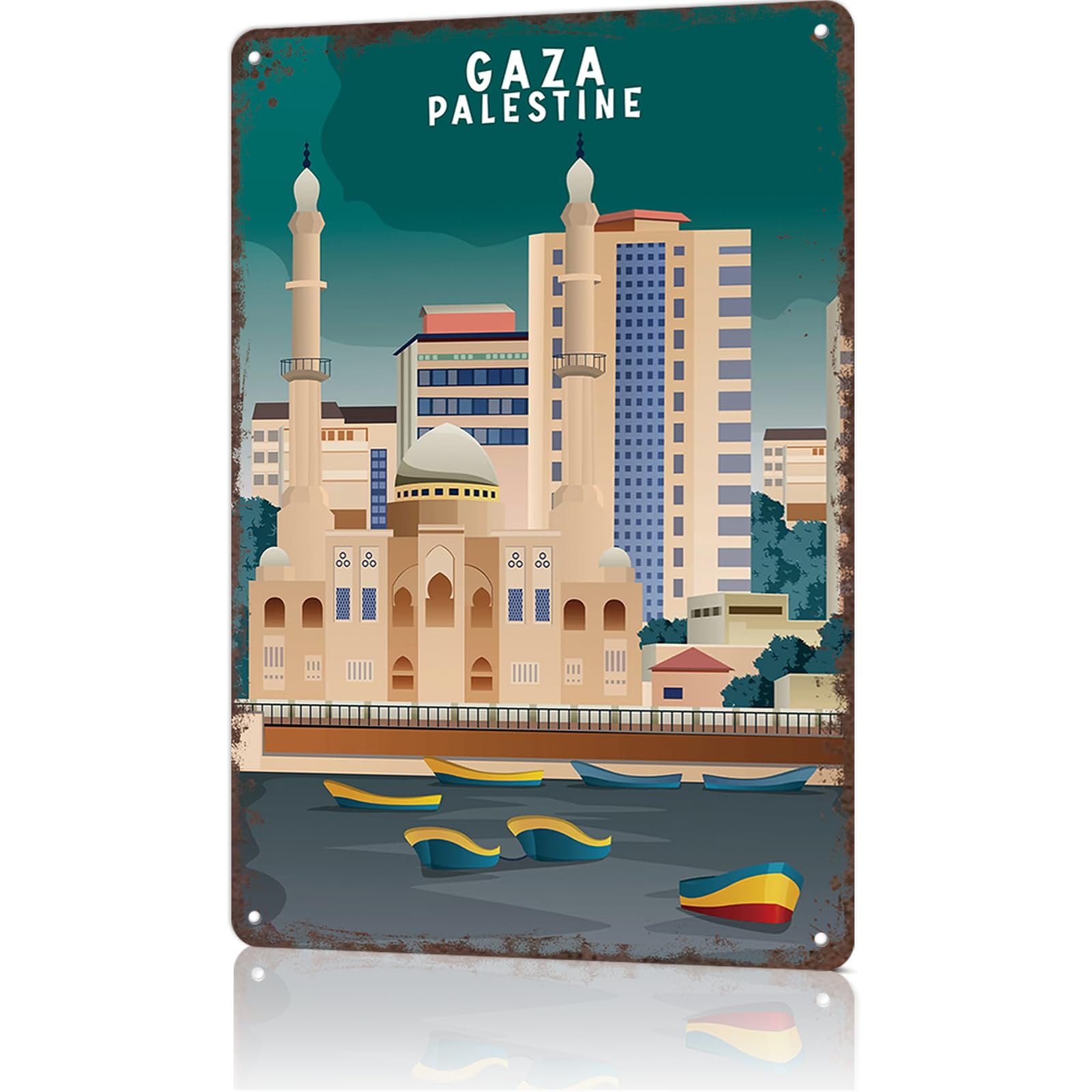 Gaza Vintage Cityscape Metal Sign: Timeless Urban Decor